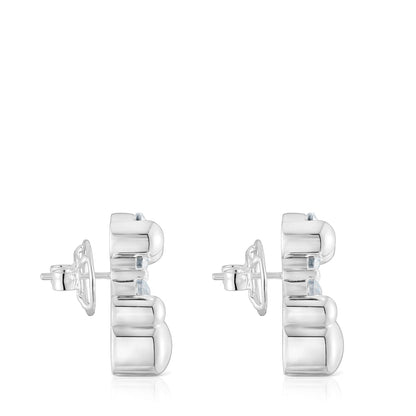 23 mm silver and rock crystal quartz bear motif Earrings Color Bear |