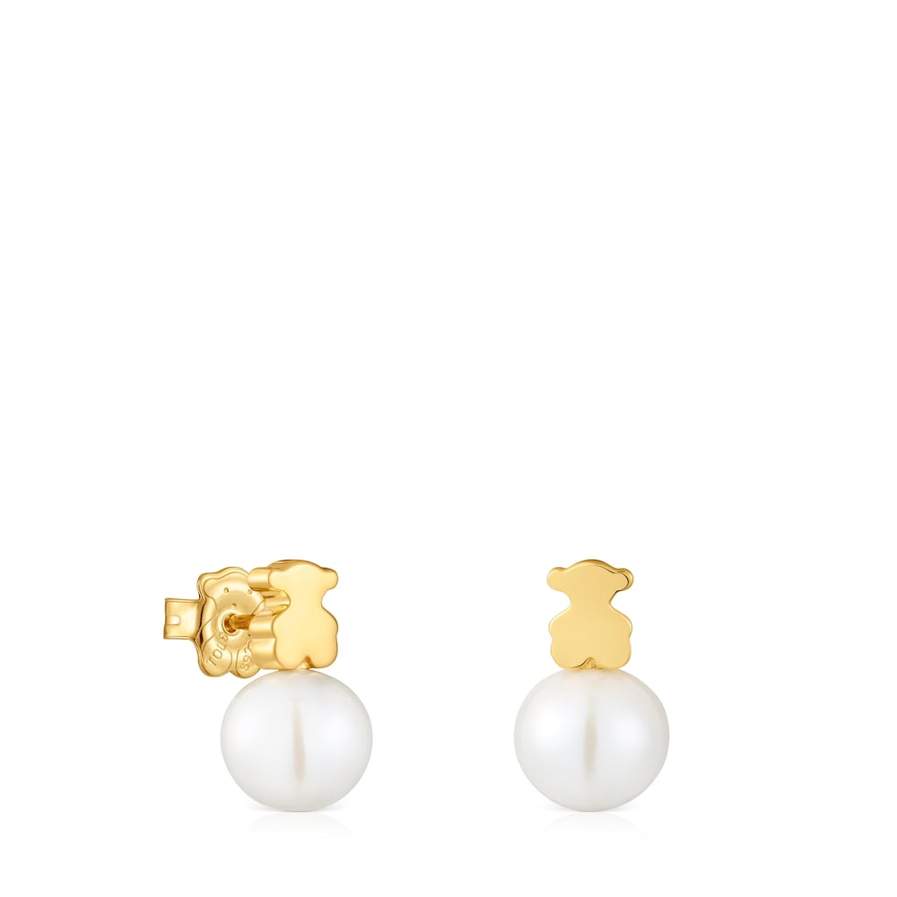 plating over silver Bear earrings with cultured freshwater pearl Sweet Dolls |