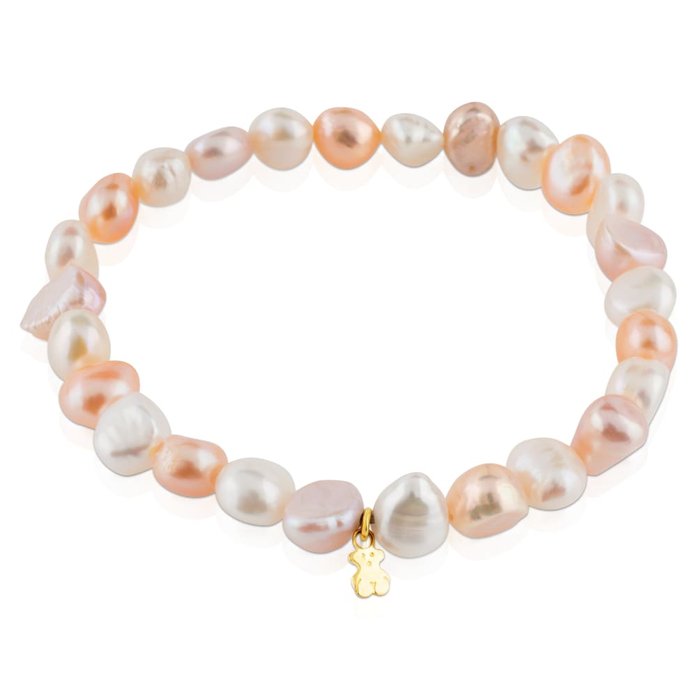 Gold   Pearls Bracelet with multicolor baroque pearls and Bear motif