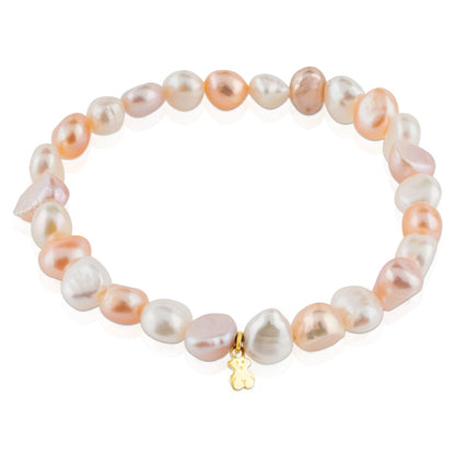Gold   Pearls Bracelet with multicolor baroque pearls and Bear motif