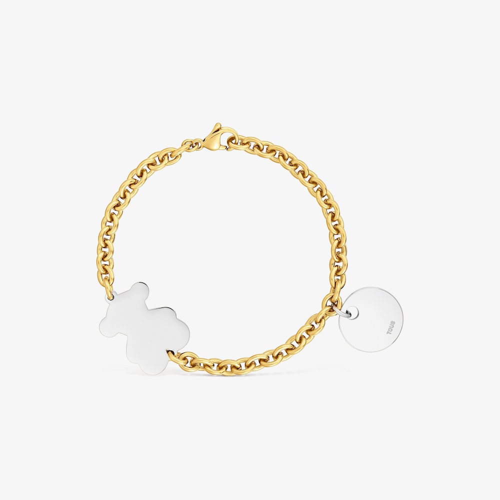 Two-tone steel Chain bracelet with bear charm Charming