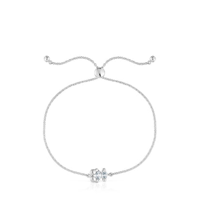 Silver and rock crystal quartz bear motif chain Bracelet Color Bear