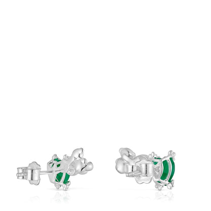 Climber earrings with silver bear, mother of pearl and chalcedony Color Pills |