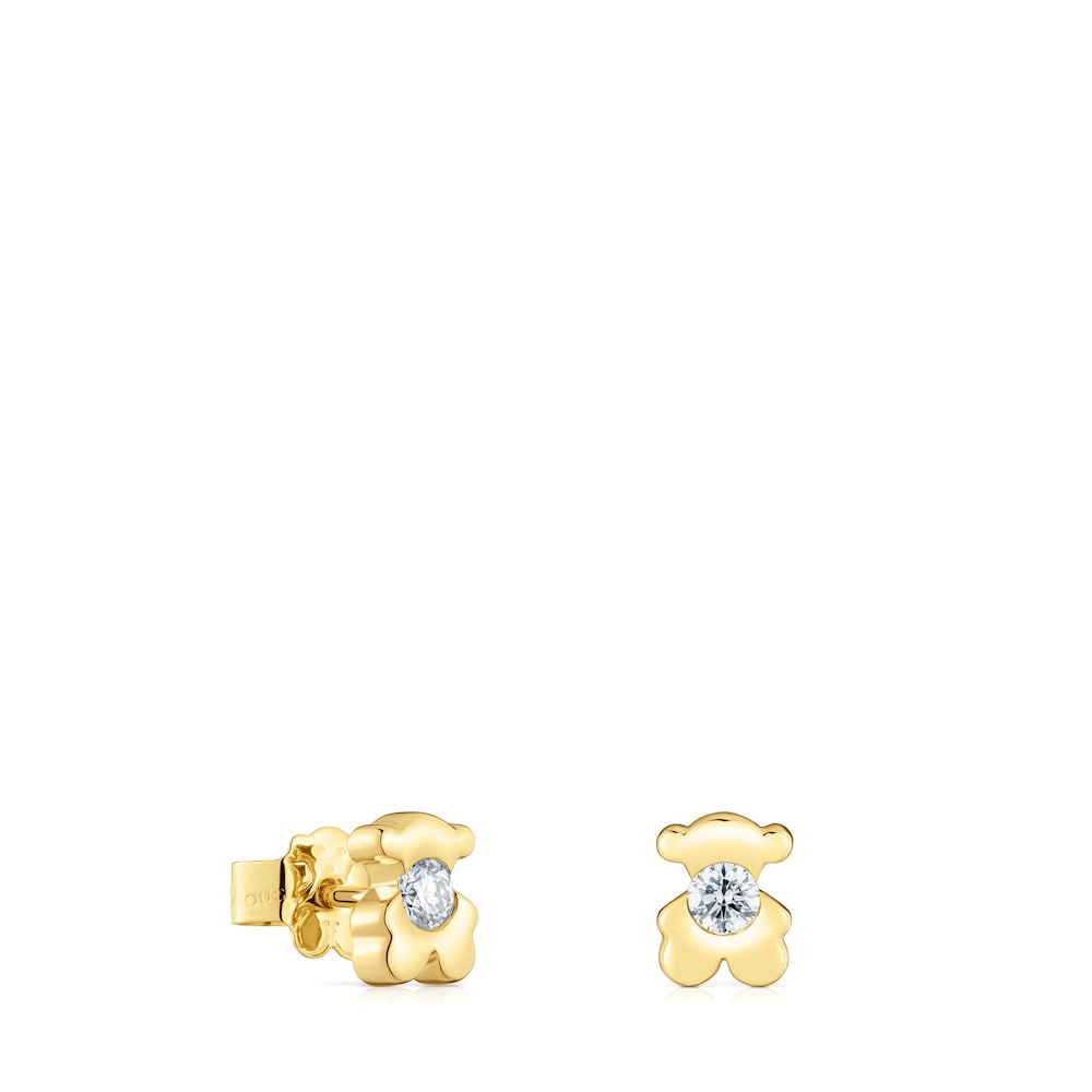 6 mm gold Bear earrings with lab-grown Lili