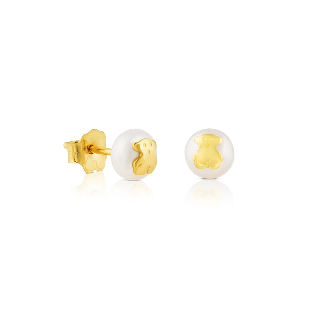 Gold Bear Earrings with Pearls |