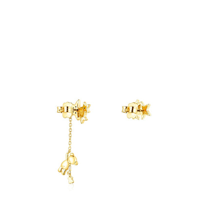 Short-long Silver Vermeil Teddy Bear Stars Earrings with Gemstones |