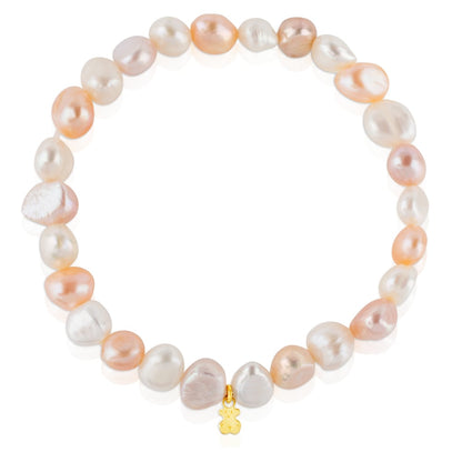 Gold   Pearls Bracelet with multicolor baroque pearls and Bear motif