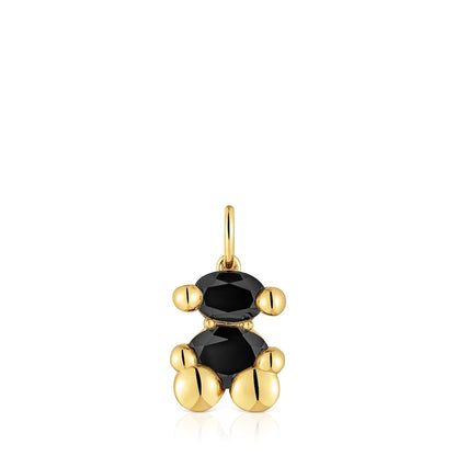 Small 18kt gold plating over silver with onyx bear motif Pendant Color Bear
