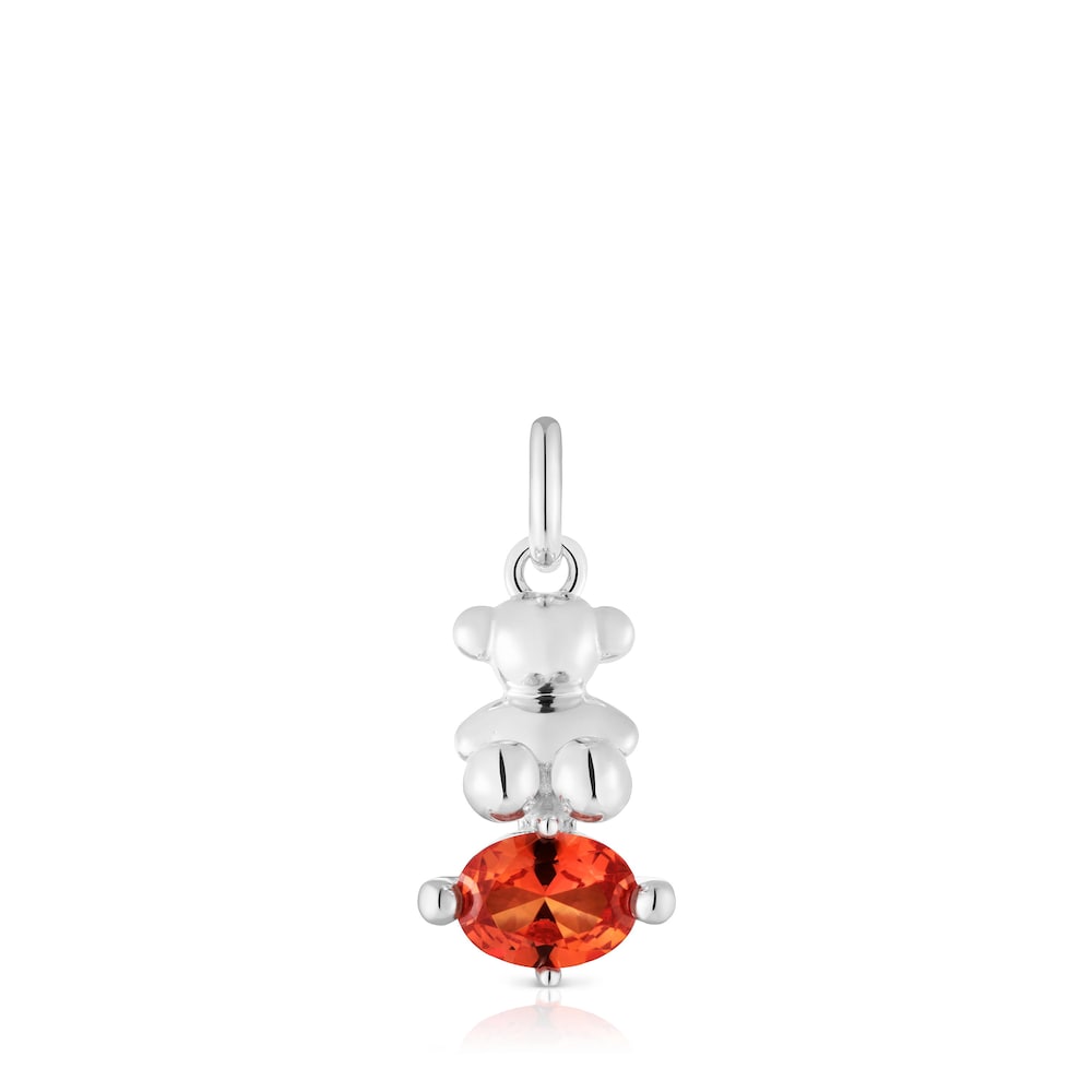 Small silver bear motif Pendant with lab-grown orange sapphire Bold Bear LGG