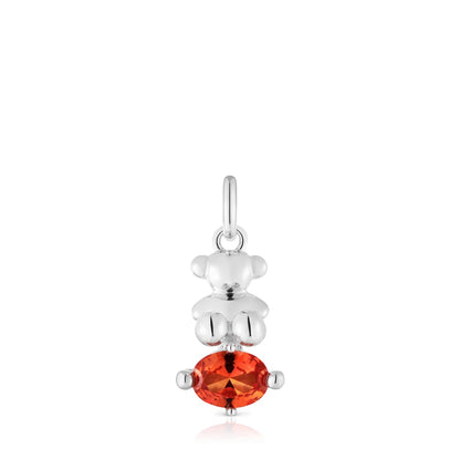 Small silver bear motif Pendant with lab-grown orange sapphire Bold Bear LGG