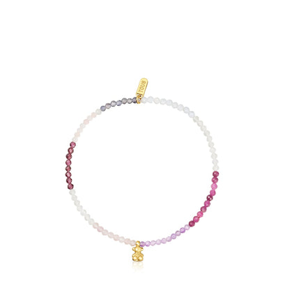 18kt gold plating over silver elastic Bracelet with rose gemstones Bold Bear