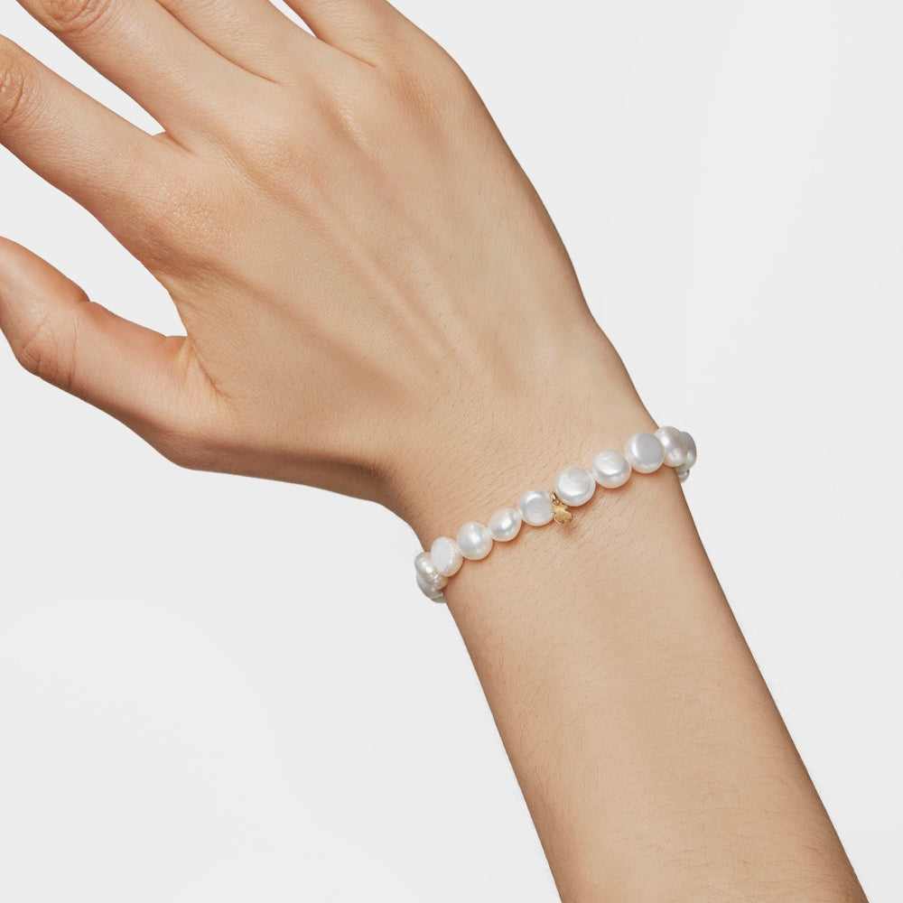 Gold Sweet Dolls Bracelet with baroque pearls and Bear motif |