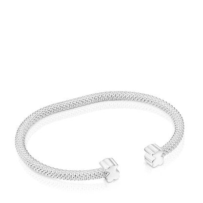 Silver Bangle 7 mm bear motifs Icon Mesh