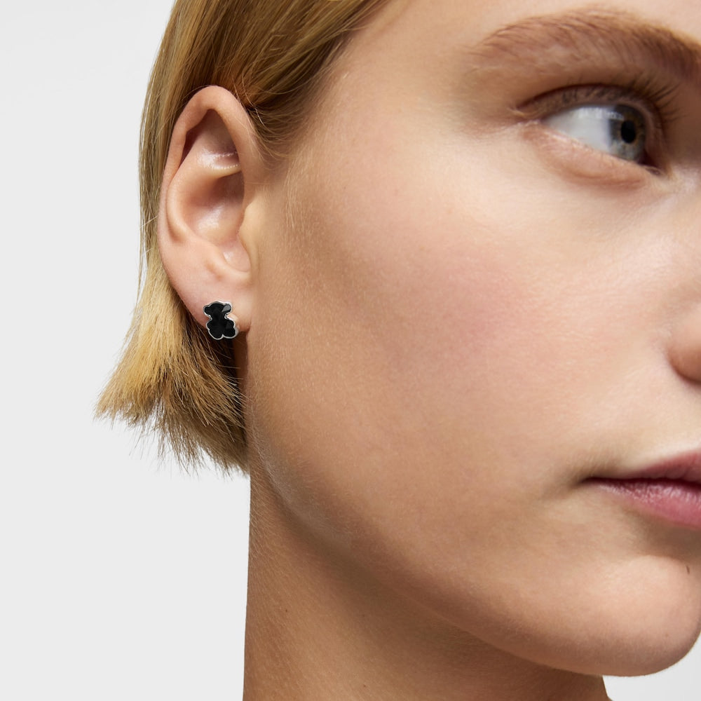 10 mm silver and onyx bear Earrings   Icon Color |