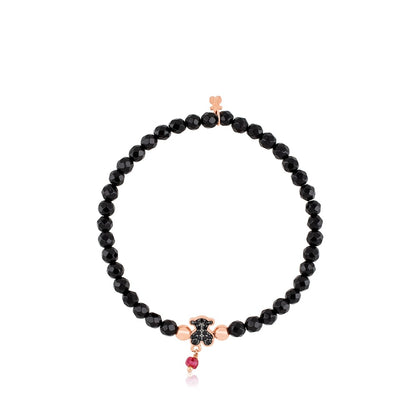 Rose Vermeil Silver Motif Bracelet with spinels and faceted onyx |