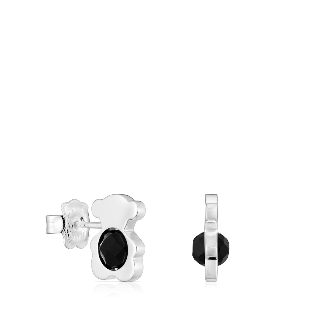 Small silver with onyx 12 mm bear Earrings I-Bear |