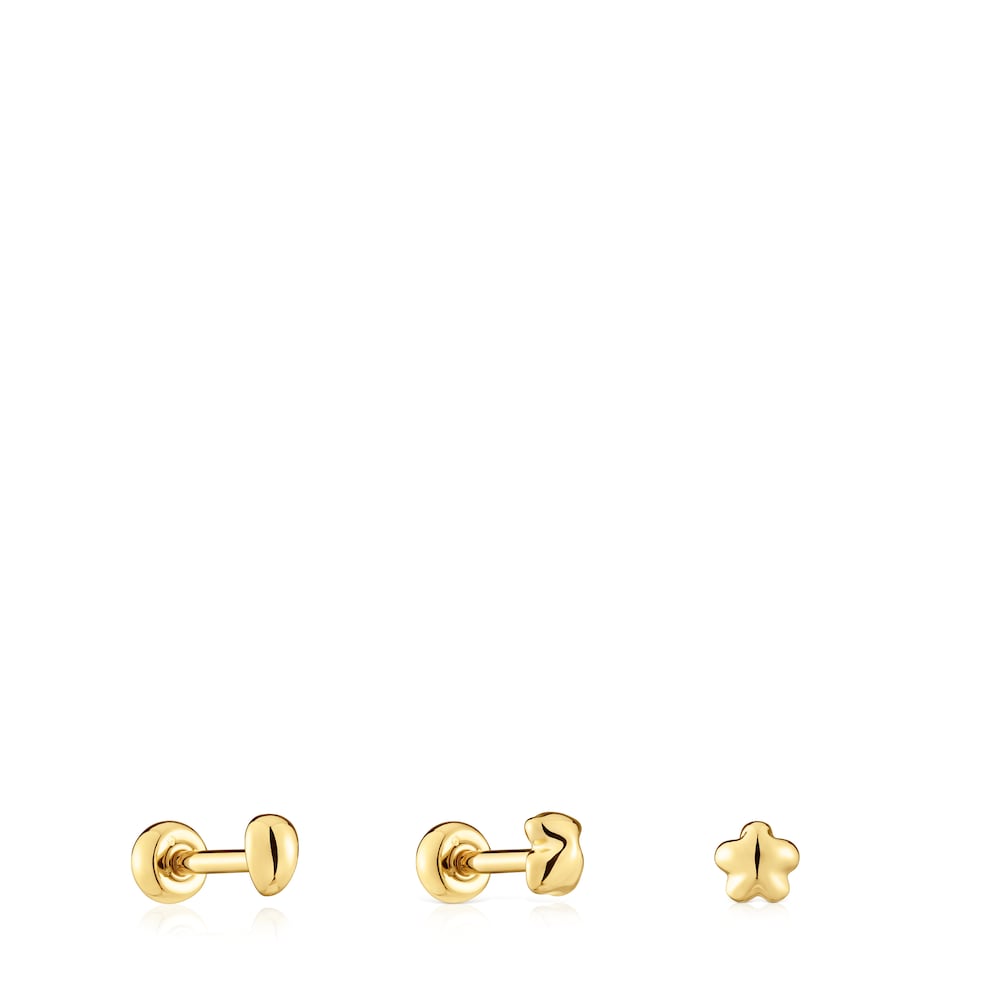 Pack of Balloon Ear piercings in gold-colored IP steel |