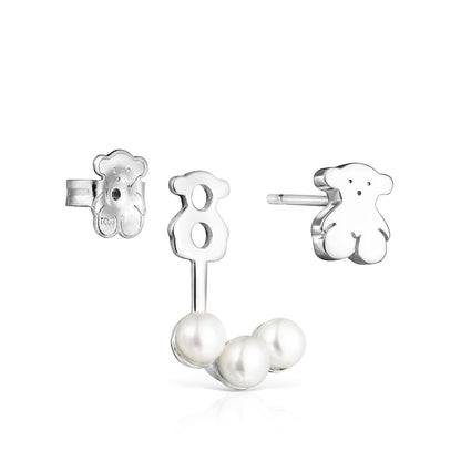 Short Nocturne Silver Earrings with Pearls |