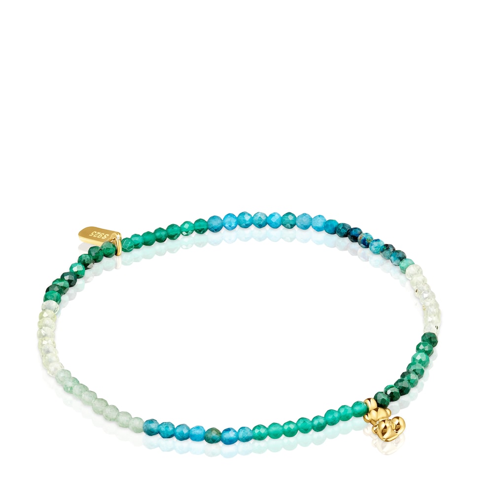 18kt gold plating over silver elastic Bracelet with green gemstones   Bold Bear |