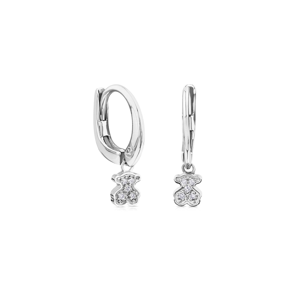 White Gold Puppies Earrings  Bear motif |