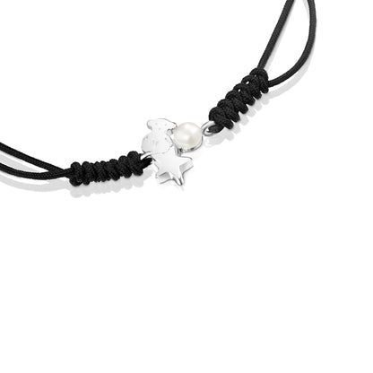 Nocturne Silver Bracelet with Pearl and Black Cord |