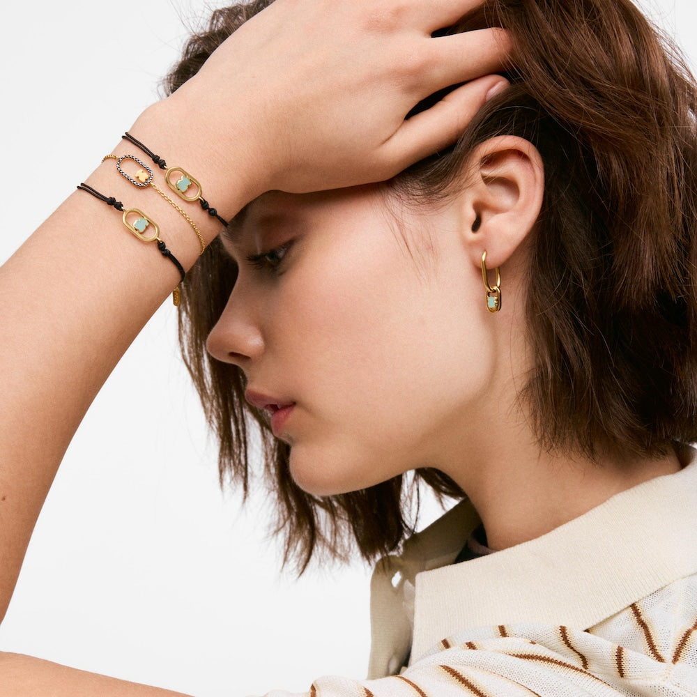 Black nylon Bracelet with 18K gold vermeil and amazonite  Camille