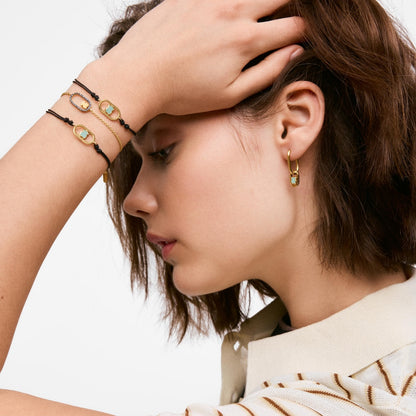 Black nylon Bracelet with 18K gold vermeil and amazonite  Camille