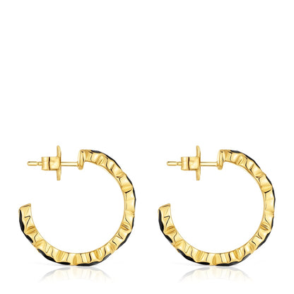18kt gold over silver Hoop earrings with onyx bear motif Icon Color |