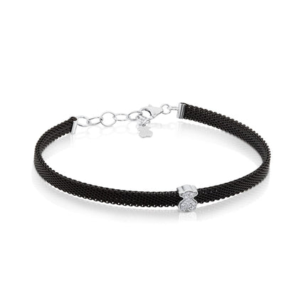 Steel and White TPUS Gold Icon Mesh Bracelet with Diamonds Bear motif