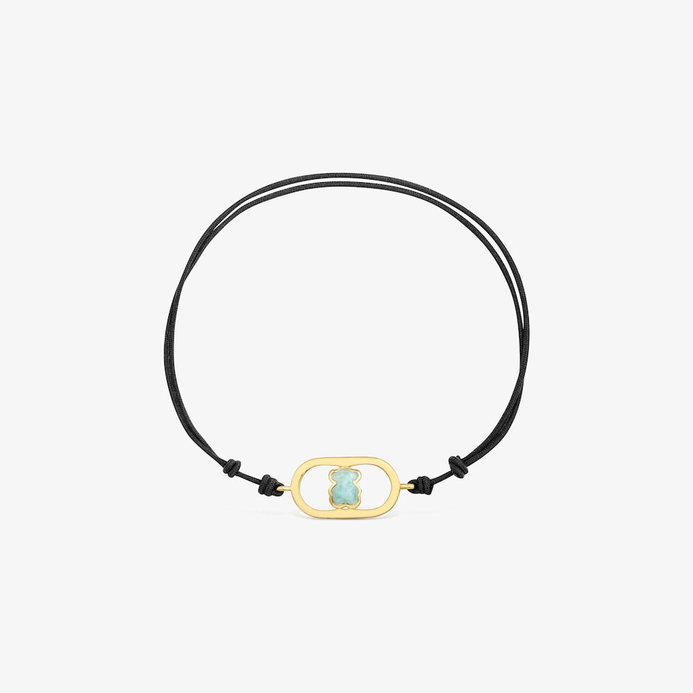 Black nylon Bracelet with 18K gold vermeil and amazonite  Camille