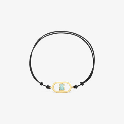 Black nylon Bracelet with 18K gold vermeil and amazonite  Camille