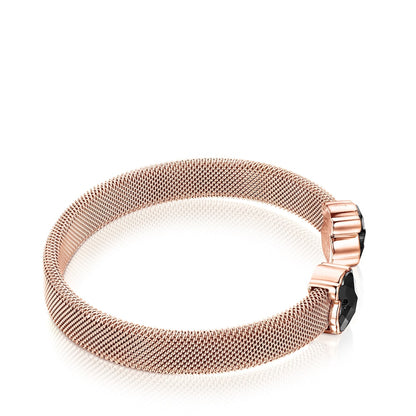 Rose IP Steel Mesh Color Bracelet with Onyx