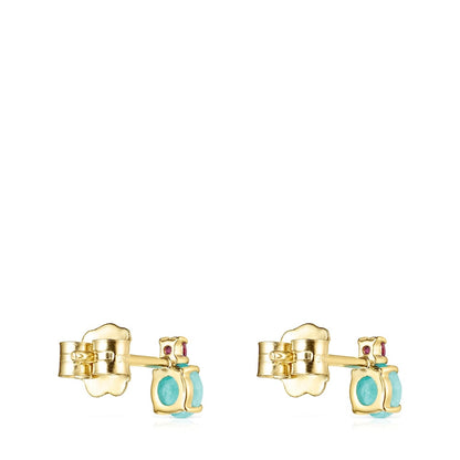 Mini Ivette Earrings in Gold with Amazonite and Ruby |
