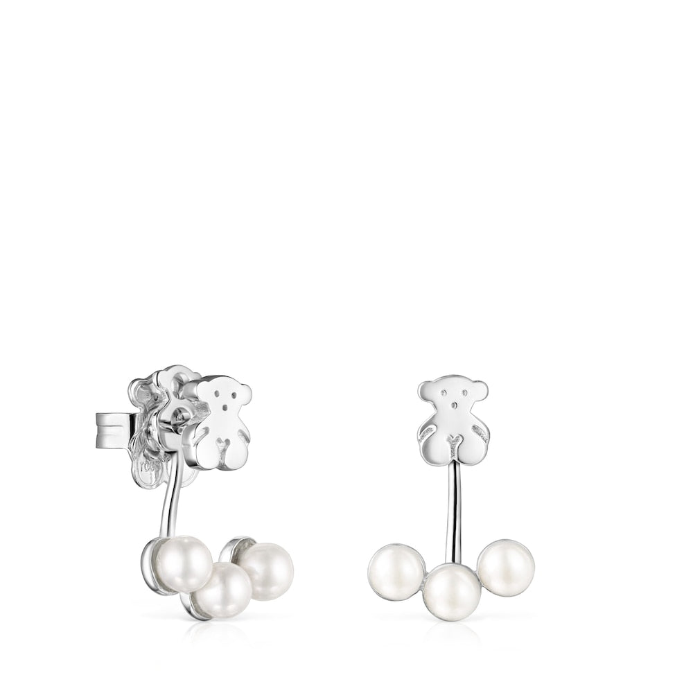 Short Nocturne Silver Earrings with Pearls |
