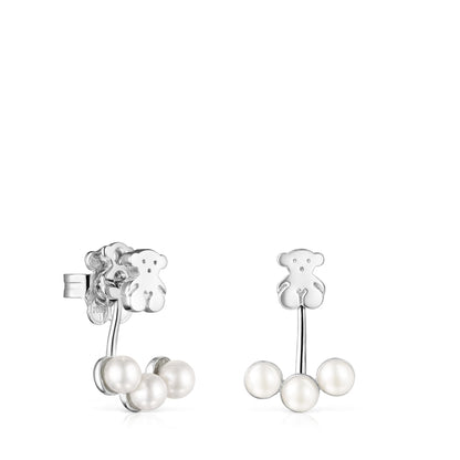 Short Nocturne Silver Earrings with Pearls |
