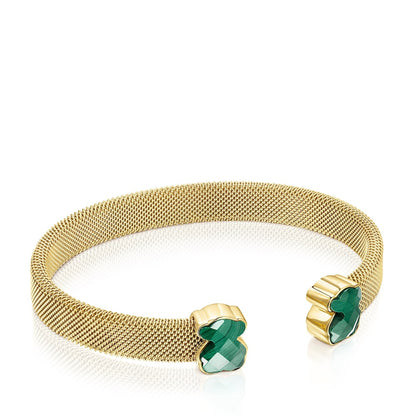 Gold-colored IP Steel Mesh Color Bracelet with Malachite