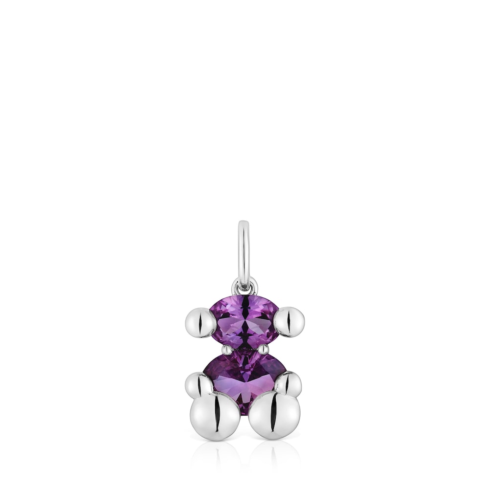 Small silver bear motif Pendant with lab-grown lilac sapphire  Color Bear LGG