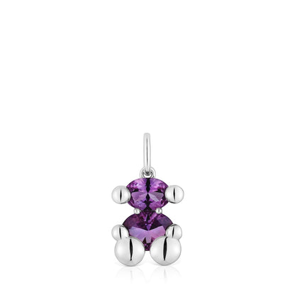 Small silver bear motif Pendant with lab-grown lilac sapphire  Color Bear LGG