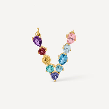 Letter V Pendant with gemstones ATELIER