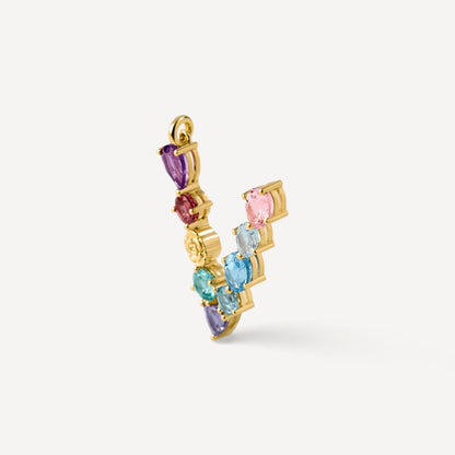 Letter V Pendant with gemstones ATELIER