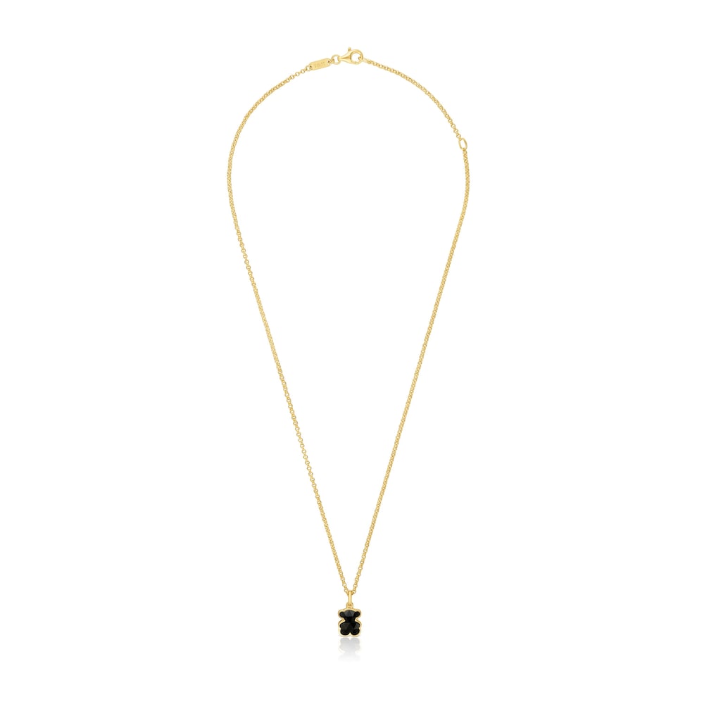 Short 18kt gold plating over silver Necklace with onyx bear motifs TOUS Icon Color |