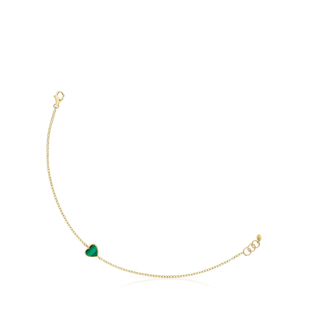 14kt gold Chain bracelet with malachite XXS |
