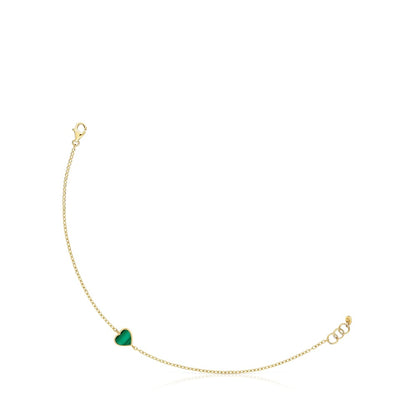 14kt gold Chain bracelet with malachite XXS |