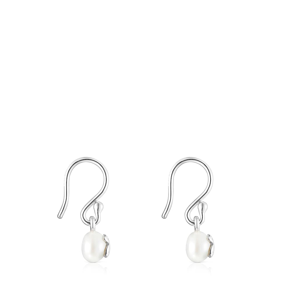 Short Silver and Pearl Icon Pearl Earrings |
