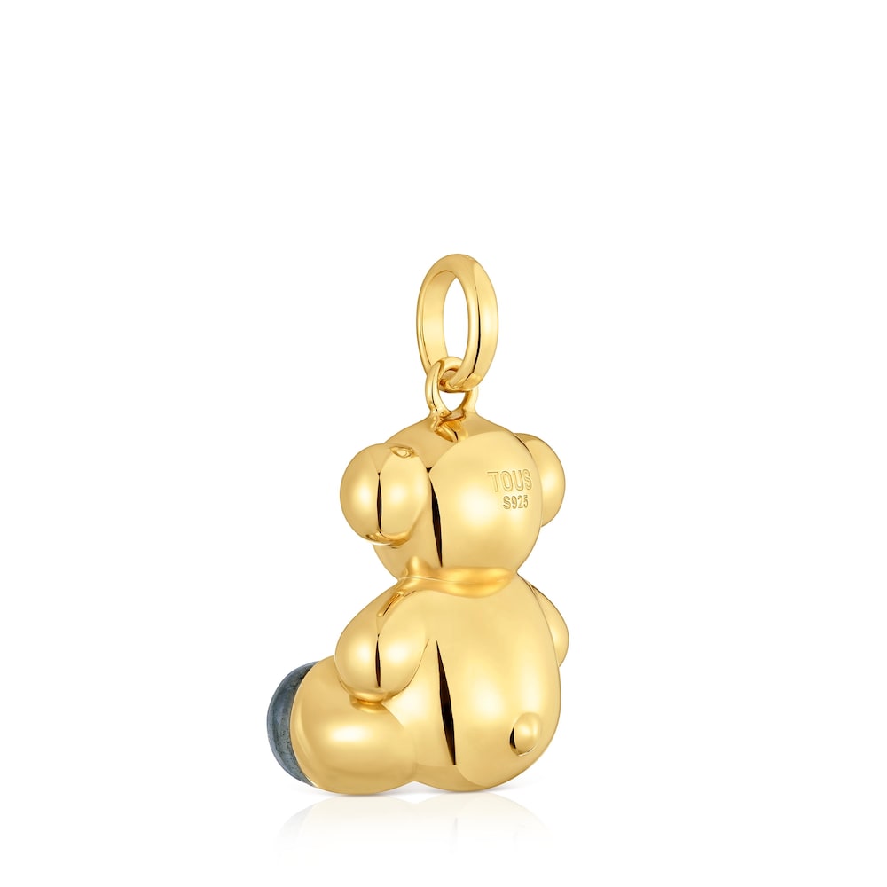 Large silver vermeil Bold Bear pendant with labradorite