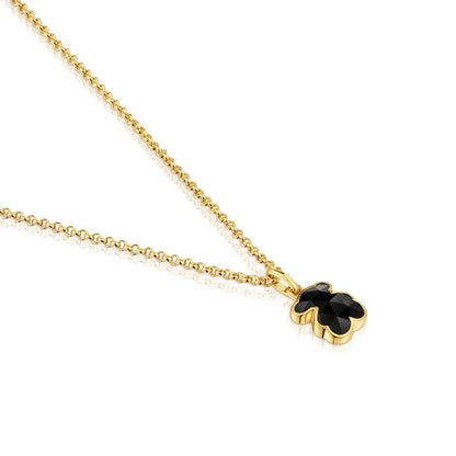 Short 18kt gold plating over silver Necklace with onyx bear motifs TOUS Icon Color |