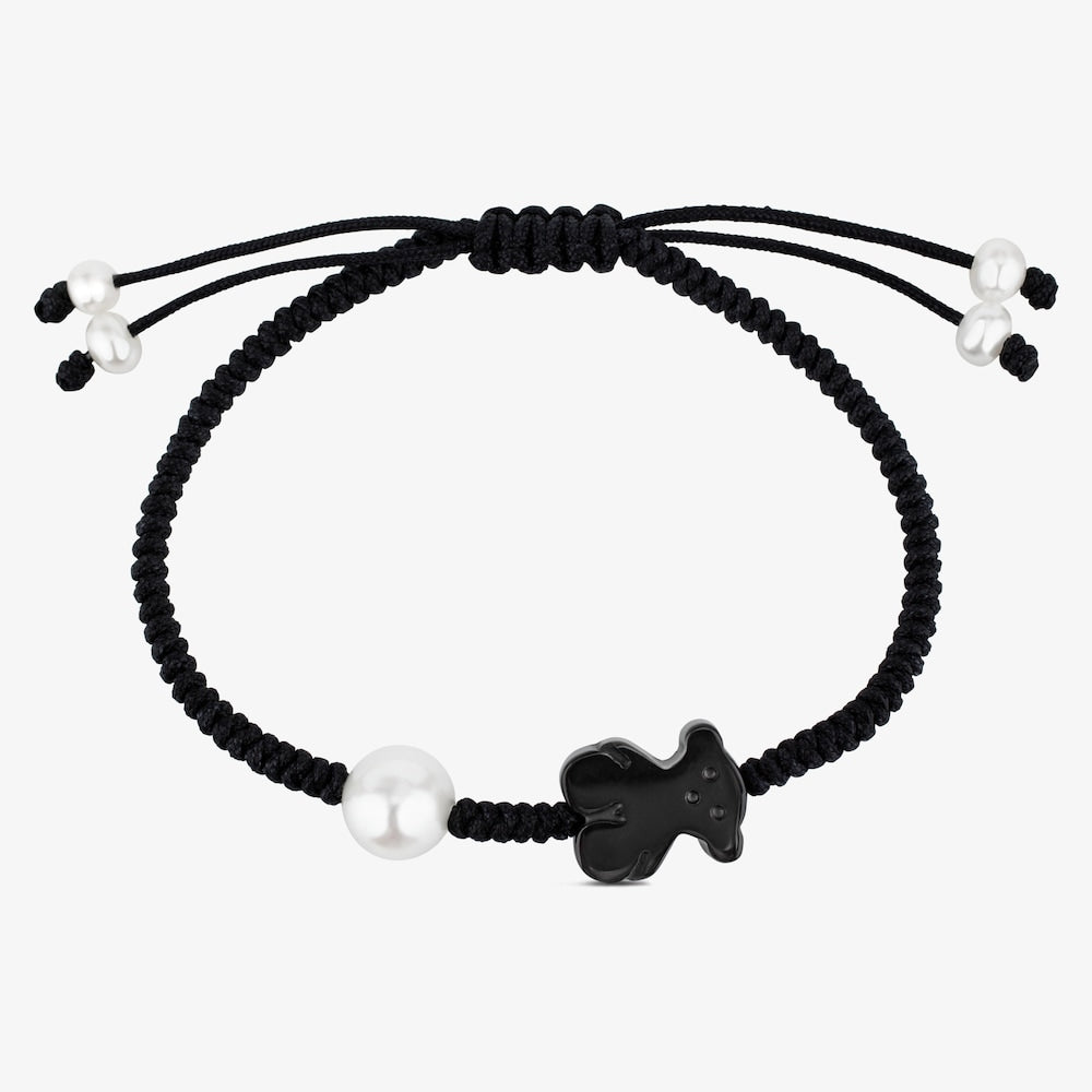 Onyx and pearl Tibet Bracelet with Bear motif