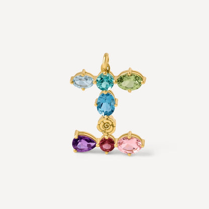 Letter I Pendant with gemstones ATELIER