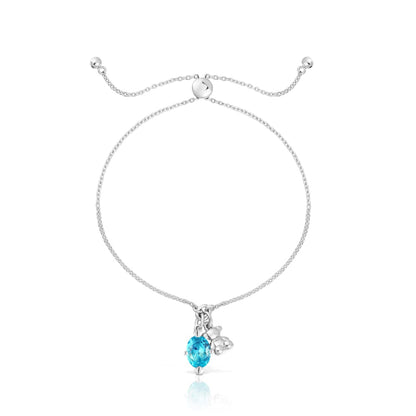 Silver bear motif chain Bracelet with lab-grown blue sapphire Bold Bear LGG