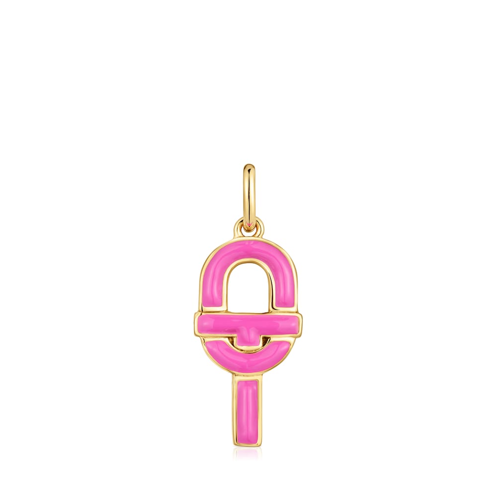 Medium Pendant with 18kt gold plating over silver and fuchsia-colored enamel  MANIFESTO